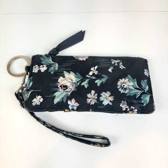 🔥Vera Bradley Navy Blue Garden Ultimate 7" Card Case Wallet With Wrist Strap - Picture 3 of 7